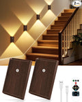 Rechargeable Motion Sensor Wall Sconce Set of 2 – 5000mAh Wireless Battery Operated Wall Light Indoor, 3 Colors Up/Down Lighting Magnetic Night Light with Remote Control for Bedroom, Hallway (Walnut)