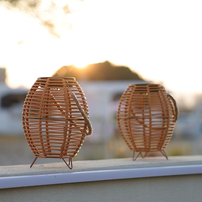 Outdoor Rattan Lanterns, Decorative Hanging Lights for Patio Garden Backyard （Two Pack）(Style 3)