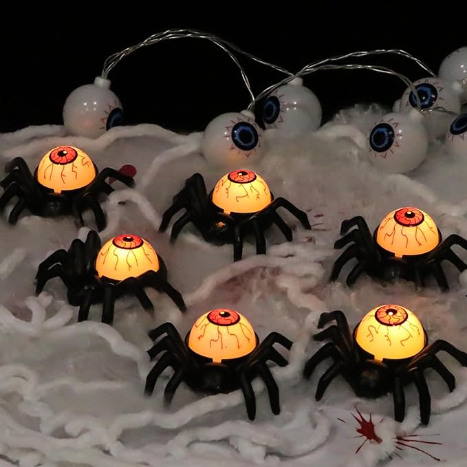 DRomance Halloween Flameless Flickering Candle Lights Battery Operated with 6H Timer, Spooky Spider Red Eyeballs Shaped LED Candles Cute Halloween Decoration Indoor(6 Pack, 2.8" x 3.5" x 1.3")