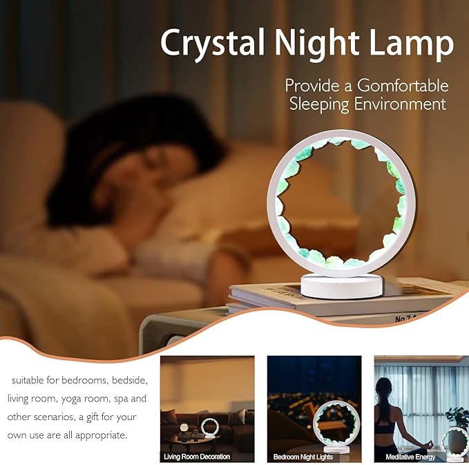 Runyangshi Natural Crystal Green Fluorite Round White Frame Tri-Color Ambient Light Home Decoration Night Light Mother's Day Gift