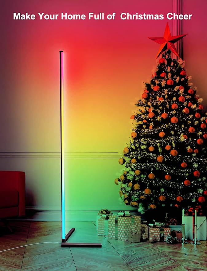 Corner Floor Lamp,65” Color Changing LED Floor Lamp with Music Sync,Modern Mood Lighting Corner Lamp with Remote & App Control, Creative DIY Mode & Timing,RGB Floor Lamps for Living Room Gaming Room