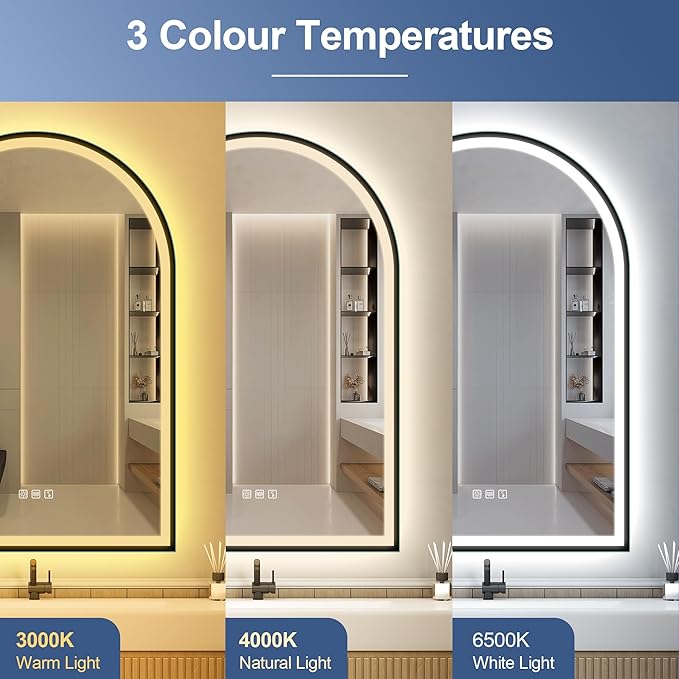 STARLEAD 36"x24" Black Frameless Arched LED Bathroom Mirror with Bluetooth Speaker, Dimmable Lighting, 3 Color Temperature, Anti-Fog, Touch Control Wall Mounted Vanity Mirror