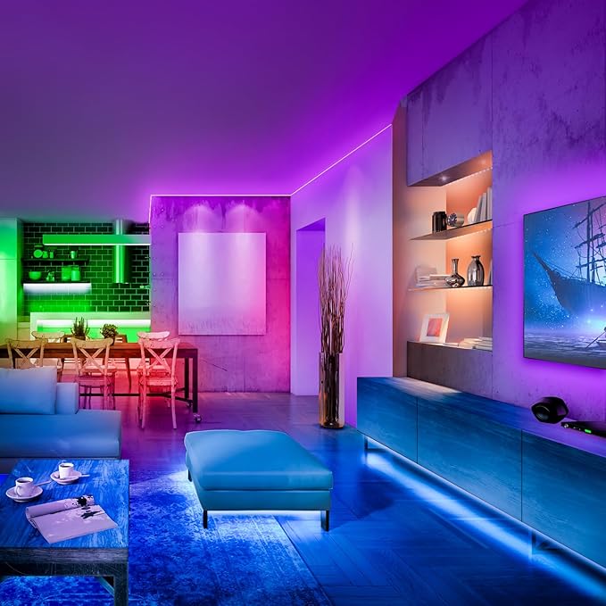 Nexillumi LED Lights for Bedroom 130 ft (2 Rolls of 65.6ft) Music Sync Color Changing Led Strip Lights (APP+Remote Control)，Permanent Outdoor Lights for House Christmas All Holiday Decorations