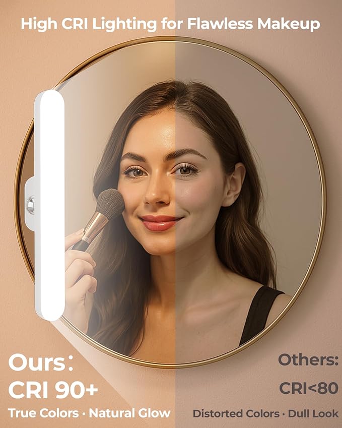 Wireless Vanity Makeup Lights for Mirror, 1600mAh Battery Operated Vanity Lights Cordless, Magnetic LED Light Bar Rechargeable Dresser Light, Stick On Make Up Light for Over Mirror, Bathroom