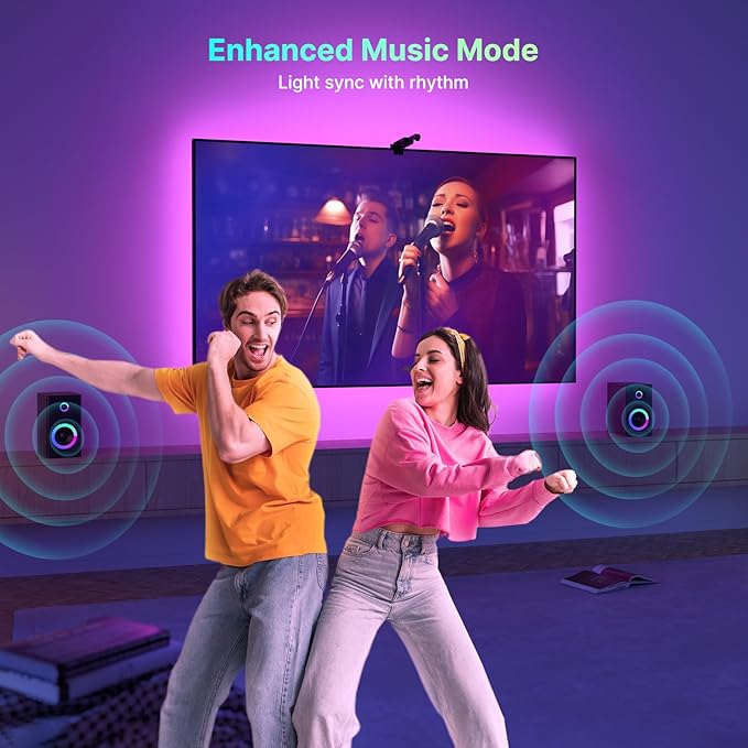 deerdance TV LED Backlight Sync to Screen TV LED Lights That Change with TV Picture Immersive LED TV Light with AR Sensor Camera RGB LED Light Strip for TV PC 65 24-100inch 14.8FT (Remote Control)