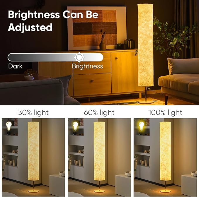 58" Soft Light Floor Lamp 3 Color Lighting Remote Control LED lamp with Tyvek Fabric Shade Column Paper Floor lamp,Brightness Adjustable for Living Room Bedroom Game Room