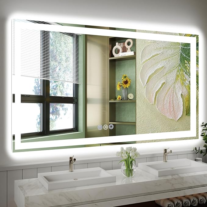 60x36 LED Bathroom Mirror with Lights, Super Bright Front & Backlit Vanity Mirror for Wall, Anti-Fog & Memory Smart Mirror, 5mm Shatter-Proof Tempered Glass, ETL Listed, Vertical/Horizontal