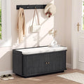 Hall Tree with Bench and Shoe Storage, Entryway Bench with Sliding Door Cabinet, Removable Padded, Metal Wall Hooks and Adjustable Storage Compartments, for Entry, Hallway, Living Room, Black