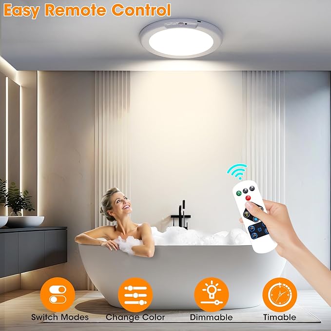 2 Pack Rechargeable Motion Sensor Ceiling Light with Remote - Magnetic Wireless Ceiling Light Battery Powered for Closet Shower Stairs Shed Hallway ect