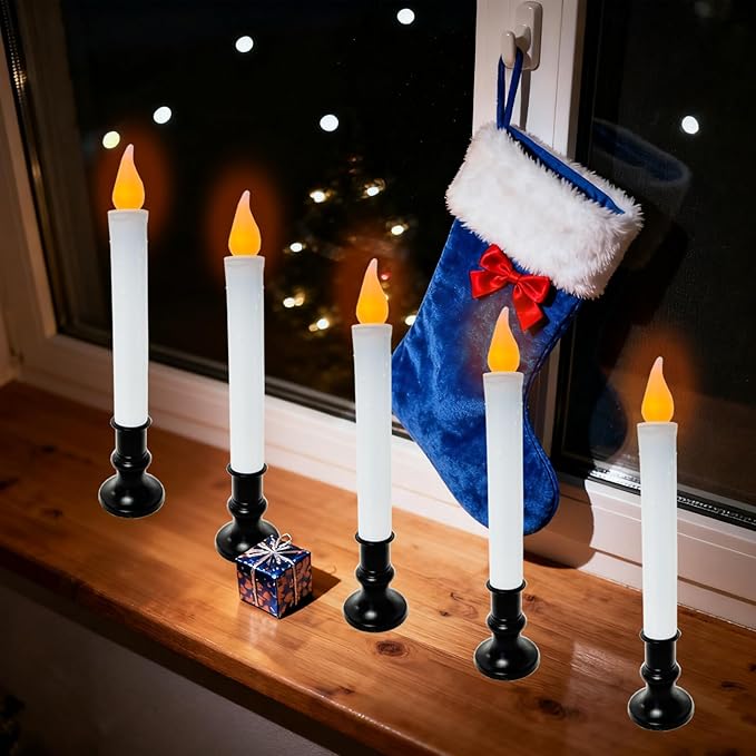 Dusk to Dawn Sensor LED Candle Lights - 8 Pack 9" Black Base Battery Powered, Flameless Decor for Indoor Table Party Ambiance