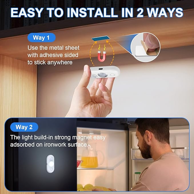 LED Motion Sensor Light Indoor, Magnetic Under Cabinet Lighting Daylight White, Dimmable Rechargeable Puck Lights for Closet, Kitchen, Stairs(4 Pack)