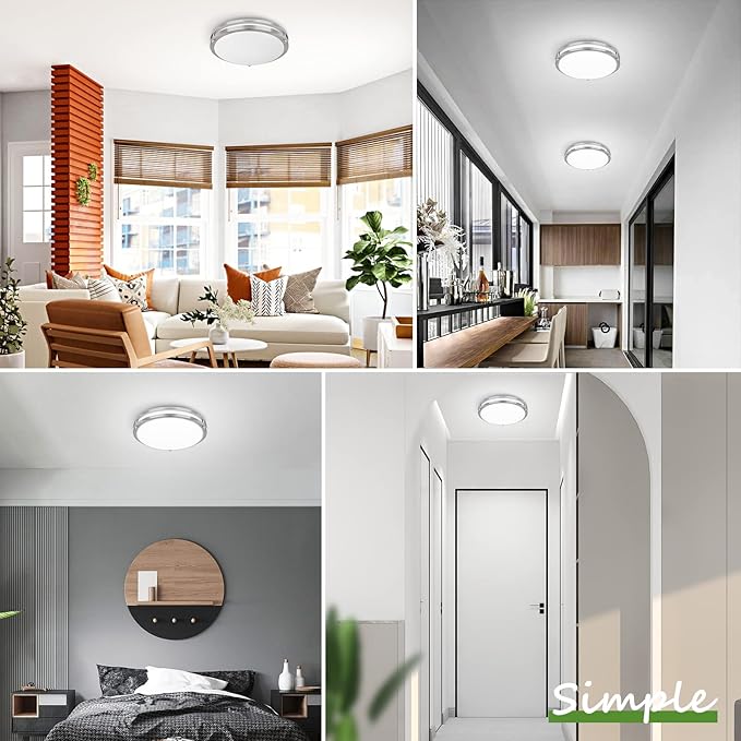 2-Pack 36W LED Ceiling Light Fixture (450W Equiv), 12IN Modern Flush Mount Ceiling Lights, Dimmable Ceiling Lamps Super Bright 3200LM, 3000K/4000K/5000K Adjustable for Bedroom Kitchen Bathroom Hallway