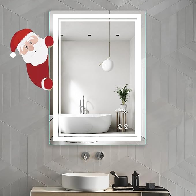28x20 inch LED Lighted Bathroom Mirror with Anti-Fog, Fashion Bathroom Decor Vanity Mirror with Dimmable, Smart Control, Memory, Adjustable Warm White/Natural/Daylight, Birthday Wedding Gift