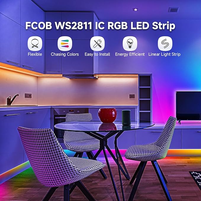 BTF-LIGHTING FCOB WS2811 IC RGB COB LED Strip 864LED/m Flexible High Density Color Chasing Uniform Light DC12V 9.8FT 24IC/m 12mm Width for DIY Lighting Project(No Adapter or Controller)
