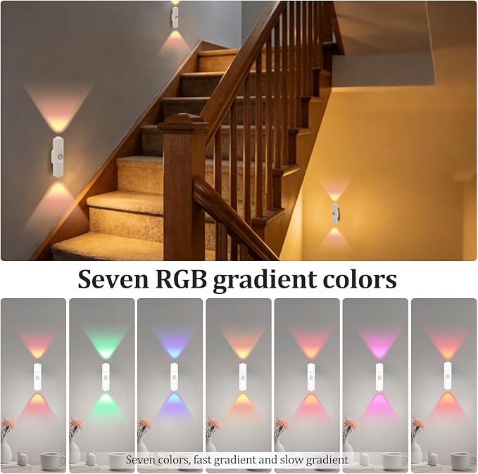 4 Pcs Smart Motion Sensor Wall Lamp, Rechargeable RGB LED Smart Motion Light, Magnetic Mount Step Lights for Bedroom, Hallway, Courtyard, Holiday Decor, Bathroom - Multi Color Changing (7 Colors)