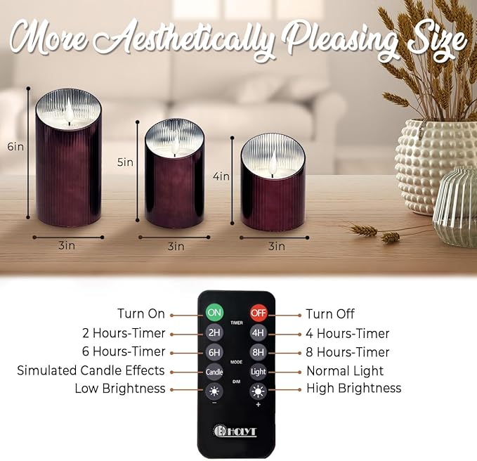 Rechargeable Flameless Candle, Flickering LED Pillar Glass Fake Candle with Remote and Timer, Built-in Battery Real Wax Electronic Candle for Room Decoration, Set of 3