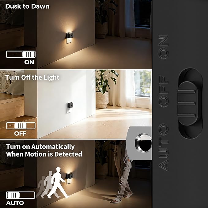 DORESshop LED Night Lights Plug into Wall [2 Pack], Plug in Night light, 3 Level Brightness Adjustable Night Light, Dusk to Dawn Motion Sensor Night Light for Adults, Bedroom, Bathroom, Hallway, 3000K