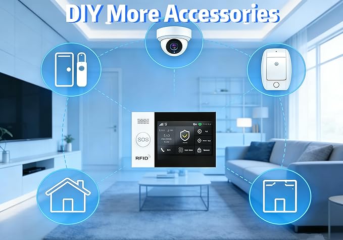 WiFi Wireless Alarm System for Home Security - 24/7 Protection Smart Home Devices 4.3" Touch Screen, GSM/4G+WiFi, App Instant Alerts, No Monthly Fee, Alexa Compatible for Villa, Kids Safety (21 pcs)