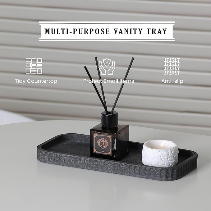 INIUNIK Bathroom Accessory Set - 6 Pieces Bathroom Accessories Set Complete with Soap Dispenser, Toothbrush Holders, Tumbler, Vanity Tray and 2 Qtip Holder for Home Organizer and Decor, Dark Grey
