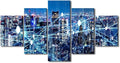 Canvas Wall Art Modern Home Decoration Artwork 5 Panel Wireless Network Poster Smart City Picture Printing Internet Workers Office Wall Art Decorate Frame and Stretched Ready to Hang 60x32 Inch