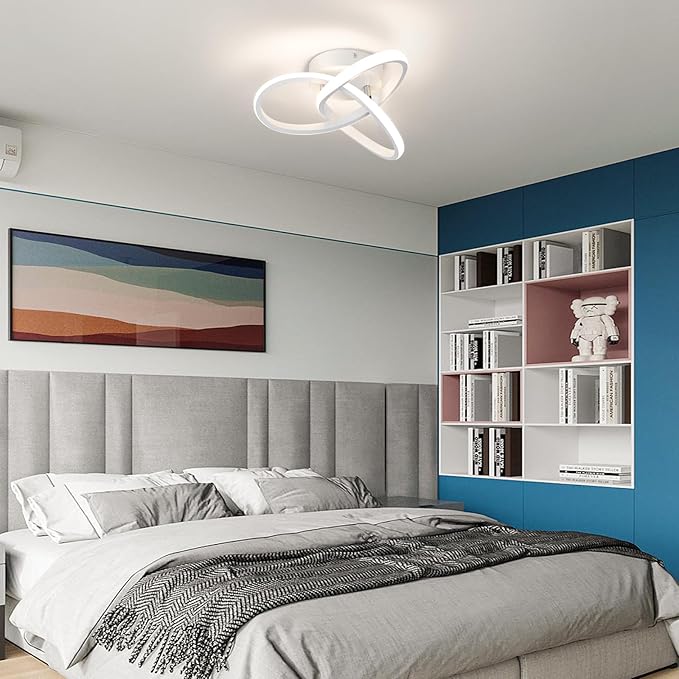 CANEOE Modern Led Ceiling Light Fixtures,4500K Daylight White Semi Flush Mount Hallway Ceiling Light for Bedroom Bathroom Kitchen Balcony Laundry Room Stair Ceiling Lamp Curved Design (White, 4500K)