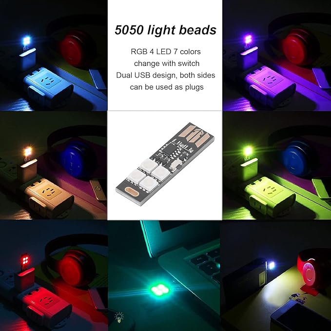 Marhynchus 5Pcs Super Mini USB Light Thin Ultra Slim Multi Color Changing 7 Colors RGB Night 4 LED TV Backlight Kit nightlight Model kit mini led Color Changing Lights