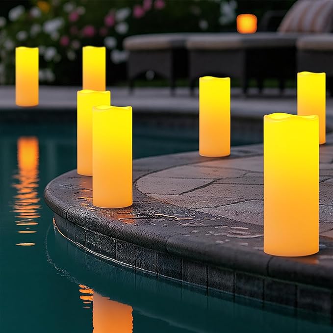 Amagic 2 Pack 10" x 4" Outdoor Plastic Electric flameless Candles with Remote Control and Timer, Battery Operated Flickering LED Pillar Fake Candle for Home, Wedding Decor, Ivory
