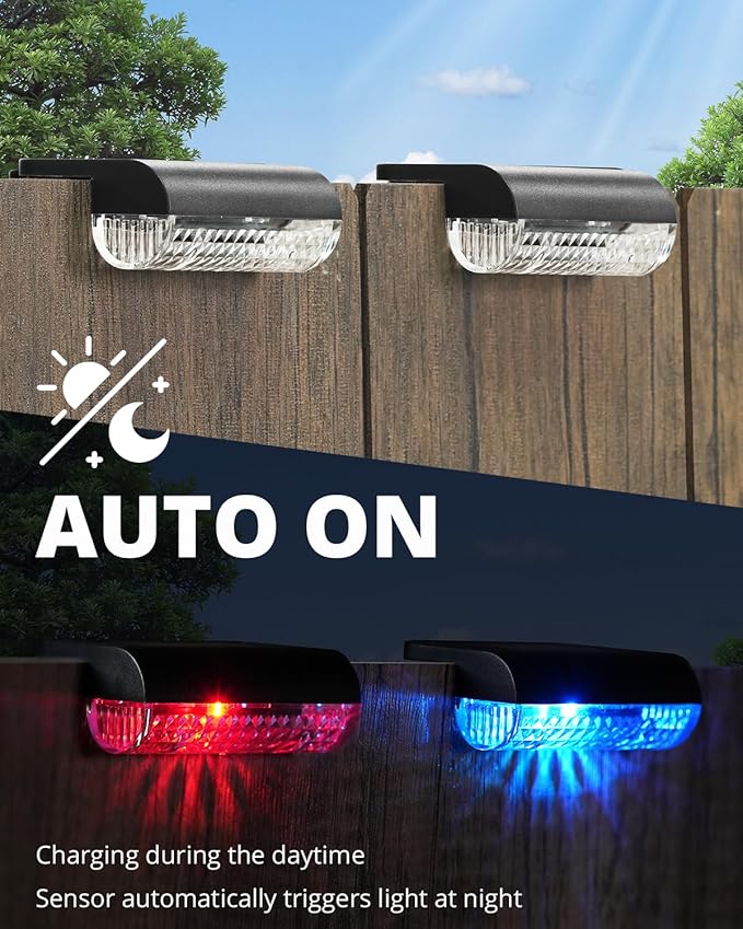 12 Pack Solar Deck Lights Outdoor RGB Led Solar Fence Lights Step Waterproof for Stairs, Step, Fence, Yard, Patio, Balcony and Pool (Color Changing)