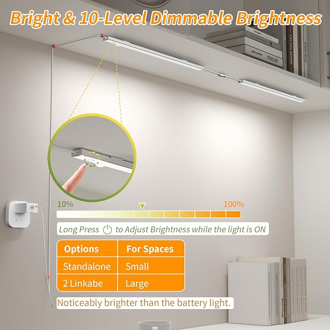 14" Slim USB Plug-in LED Motion Sensor Light Indoor, Bright & Dimmable Under Cabinet Light - 3 Modes (ON/Night/Day) for Kitchen, Cabinet, Closet - 6000K Cool White, 1 Pack (2 Linkable)