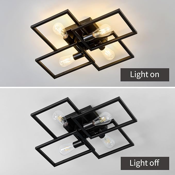 ASGYISA Black Industrial Semi Flush Mount Ceiling Light Kitchen Light Fixtures 4-Light Modern Large Matte Sputnik Chandelier for Dining Room Bedroom Farmhouse Living Room