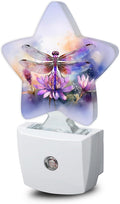 Dragonfly Flower Night Light,Watercolor Plug-in Star Night Lights with Dusk-to-Dawn Sensor for Bedroom,Bathroom,Living Room Sleep Friendly Lamp for Women Girls Boys Gift,0.5W