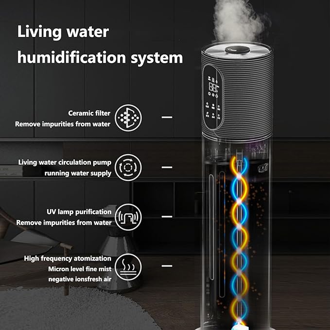 Floor-Standing Air Humidifier for Home Living Room and Bedroom with Water Pump Smart WiFi Humidifier Large Capacity Large Mist Volume UV Purification Atomizer(Black)