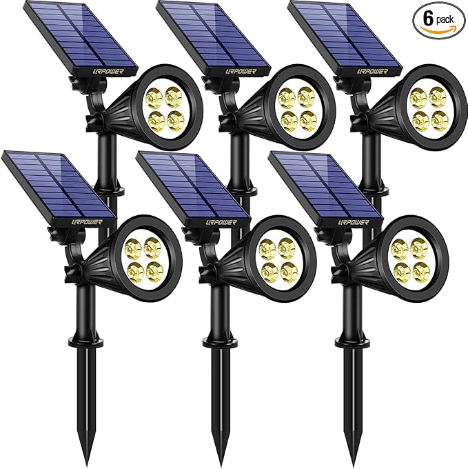 URPOWER Solar Lights Outdoor, 2-in-1 Solar Spot Lights Waterproof with 2 Lighting Modes, Adjustable Solar Powered Spotlights Auto On/Off Landscape Lights for Yard Garden Pathway, 6 Pack (Warm White)