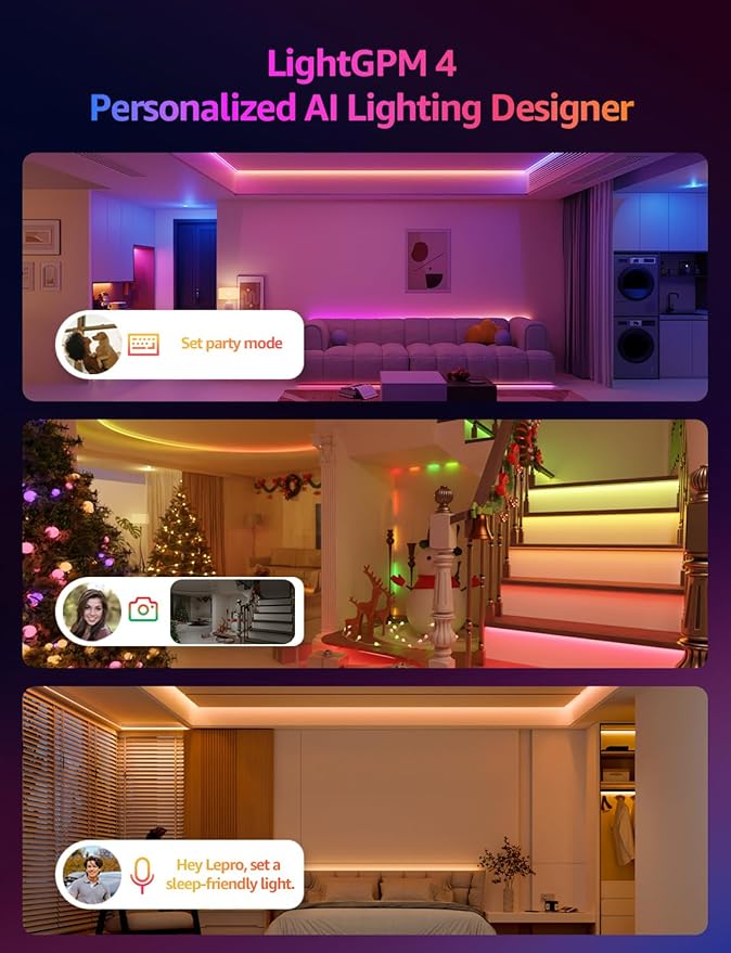 Lepro S2 AI Smart LED Strip Lights - 16.4ft RGBCW Light Strips with 2700K-5700K Tunable Warm White, Color Segment DIY, Personalized Al Lighting Designer, APP Control(No Remote), 2.4G Wi-Fi & Bluetooth