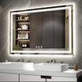 LED Bathroom Mirror, 48x32 Inch Gradient Front and Backlight Lighted Vanity Mirror, 3 Colors Dimmable CRI>90 Double Lights, IP54 Enhanced Anti-Fog, Hanging Plate Wall Mount LED Light Mirror