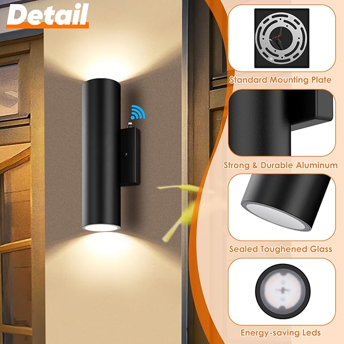 4-Pack Dusk to Dawn Outdoor Wall Lights, 12W 2700K Up and Down LED Porch Lights Outdoor, Black Modern Exterior Lighting Fixtures, Waterproof Anti Rust Outside Lights for House, Patio, Door