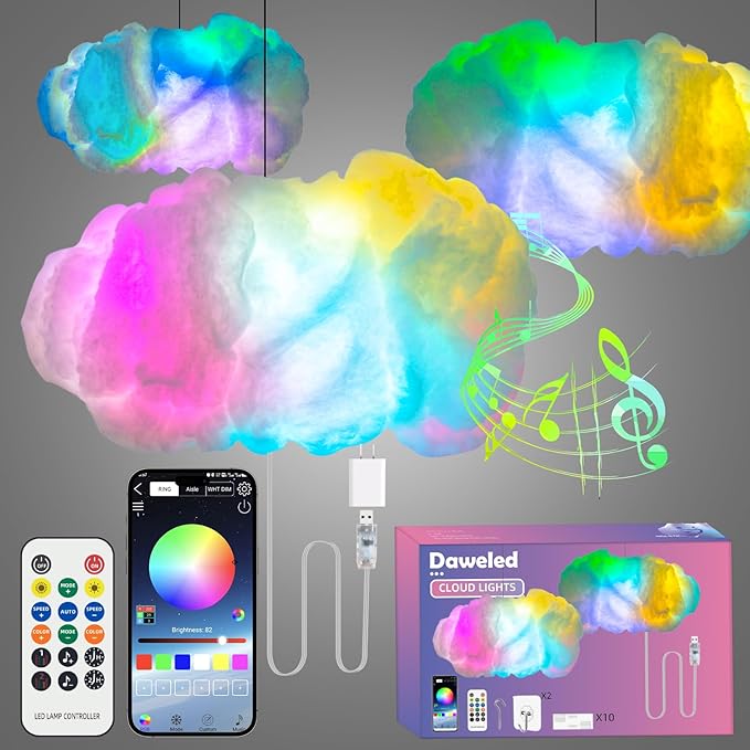 Cloud LED Lights for Bedroom, Color Changing, App & Remote Control, Music Sync (1 Set)