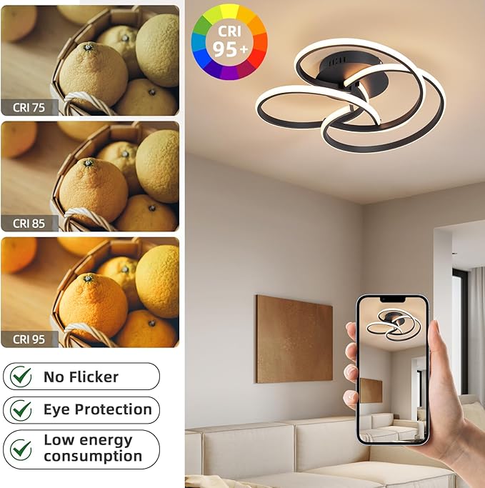 CANEOE Modern Led Ceiling Light, 42W Dimmable Close to Ceiling Light Fixture with Remote Control, Flush Mount Led Ceiling Lamp for Bedroom Living Dining Room Kitchen