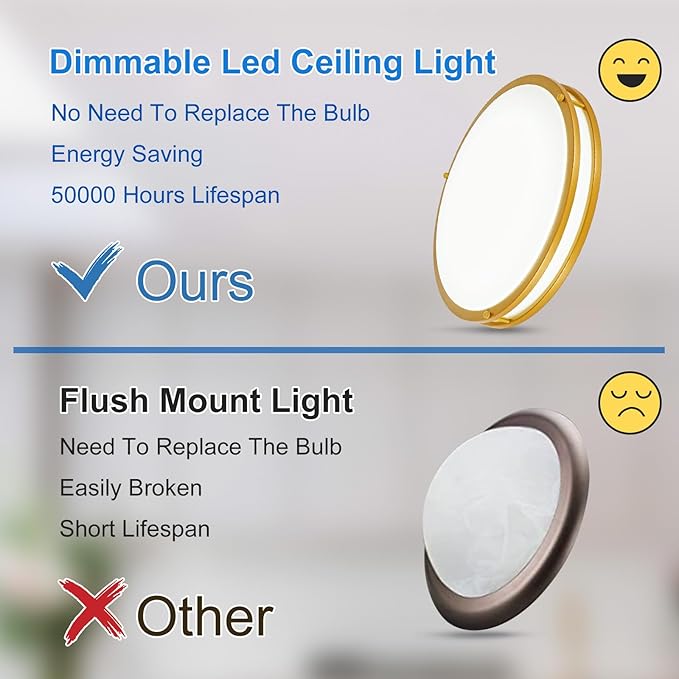 DLLT Flush Mount LED Ceiling Light: 2Pack 16 Inch 5CCT (3000K-6000K) & Dimmable Ceiling Light Fixtures for Bedroom Hallway - 36W Modern Gold Super Bright Kitchen Lighting Fixtures Ceiling