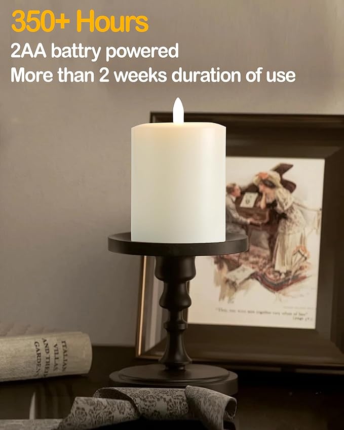 3"x6" Flickering Flameless Candles with Remote Timer, Real Wax, Ivory Pillar Candles, Set of 3 Large LED Battery Operated Candles for Home, Fireplace, Centerpiece, Rustic and Farmhouse Decor