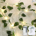 2 Pack Vines with Fairy Lights 40ft 120 LED Pothos String Lights USB Plugin & Battery Operated Leaf Lights with Timer 8 Modes Remote Decorative Light for Bedroom Wedding Party - Warm White