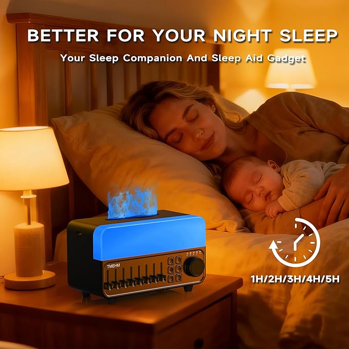 4-in-1 Sleep Sound Machine with White Noise & 8 Nature Sounds, Bluetooth Speaker, Night Light & Aroma Diffuser with Timer for Baby, Kids and Adults (Black)