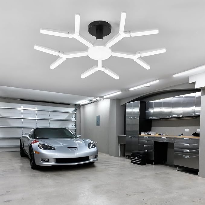 2 Pack Garage Light Super Bright 6500K LED Ceiling Lamp Deformable Screw in E26/E27 Shop Light for Workshop Basement Attic Warehouse