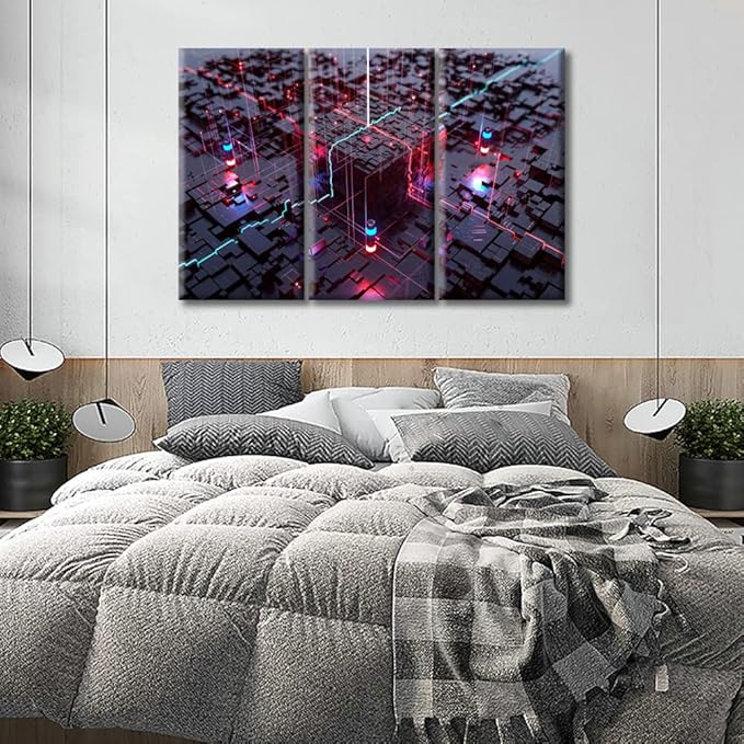 Integrated Communication Processor Poster Canvas Wall Art Computer Processors CPU Pictures Wall Art 3 Panel CPU Concept Artwork Posters and Prints Framed Ready to Hang (42" Wx28 H)