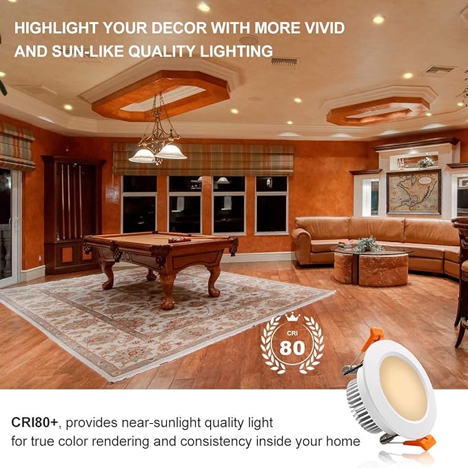 YGS-Tech 3 Inch LED Recessed Lighting, Dimmable Downlight 5W(40W Halogen Equivalent), CRI80, 2700K Ultra Warm White, Ceiling Light with LED Driver(1 Pack)