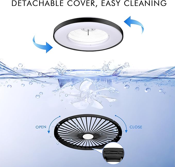 24" Bladeless Ceiling Fan with Light, Low Profile Ceiling Fan with with Alexa, Remote/APP/Voice Control, Modern Flush Mount Ceiling Fans Dimmable Color Chaning LED-RGB Ambient Light Black