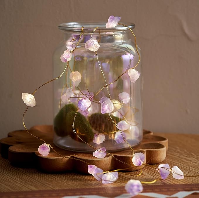 Nature Amethyst Crystal String Lights for Bedroom 10FT 40LEDs USB/Battery Operated Grape Crystal Light Pure Purple Fairy Lights Plug in for Natural Life Cute String Lights for Office