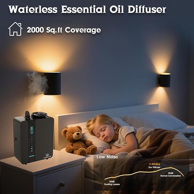 Diffusers for Home - Waterless Essential Oil Diffuser Smart LCD Touch & APP Control 2000 Sq.Ft, Home Diffuser 200ML Oil Level Monitoring for Large Room, Hotel, Office, Luxurious Metal