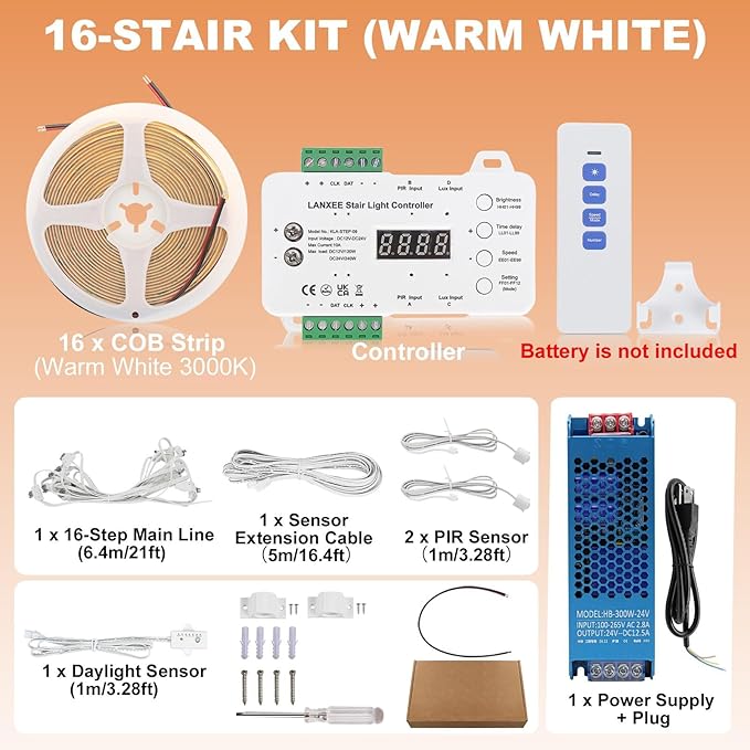 Smart Motion Sensor Stair Light for Indoor, No Wiring Required 40 inches Long COB LED Stair Lights Indoor with Remote Controller (Warm White 3000K,16 Stairs)