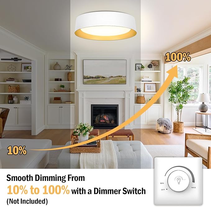 BrightHome 2-Pack 16in Flush Mount LED Ceiling Light, 30W(300W Equiv) 3000LM, 5CCT 2700K 3000K 4000K 5000K 6000K, Dimmable Modern Flush Mount Light for Bedroom, Bathroom, Hallway, White and Gold